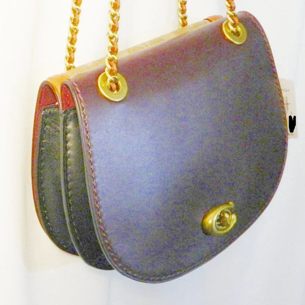 COACH $395 75577 Reversible Parker Saddle Bag In Signature Canvas Tan/Rust/Brass
